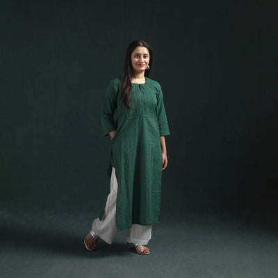 Plain Running Stitch Pintuck Cotton Straight Long Kurta for women 05