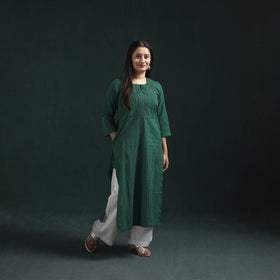 Plain Running Stitch Pintuck Cotton Straight Long Kurta for women 05