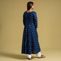 Blue - Dabu Block Printed Cotton Flared Gher Dress