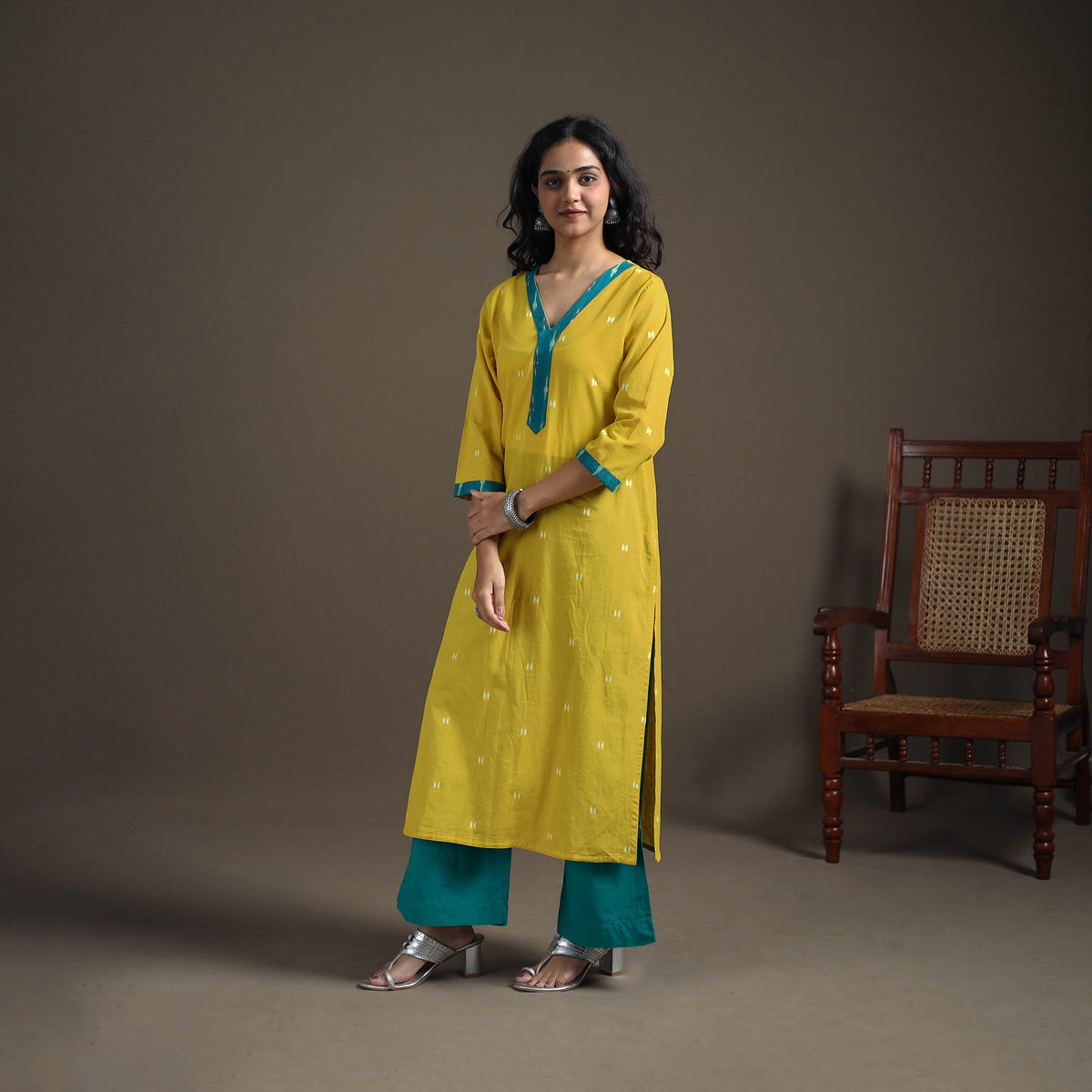 Jacquard Cotton Straight Long Kurta for Women 02