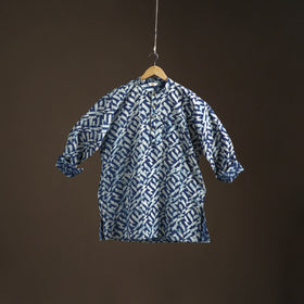 Indigo Bagru Block Print Natural Dyed Cotton Short Men Kurta 01
