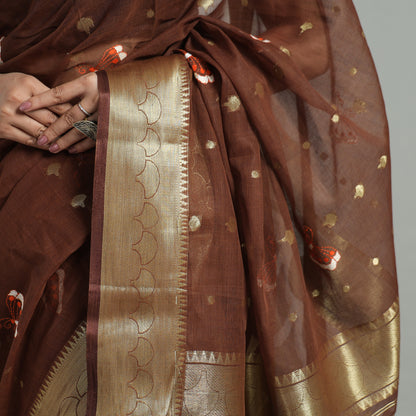 Brown - Bengal Pure Cotton Zari Tant Handloom Saree 67
