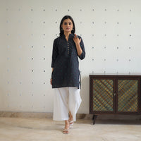 Black - Pure Cotton Short Jacquard Kurta 03