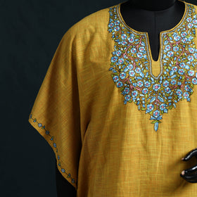 Yellow - Kashmiri Kashida Hand Embroidered Cotton Kaftan (Medium) 24