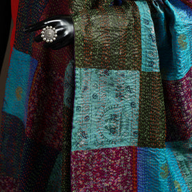 Multicolor - Bengal Hand Embroidery Patchwork Reversible Silk Kantha Dupatta 76