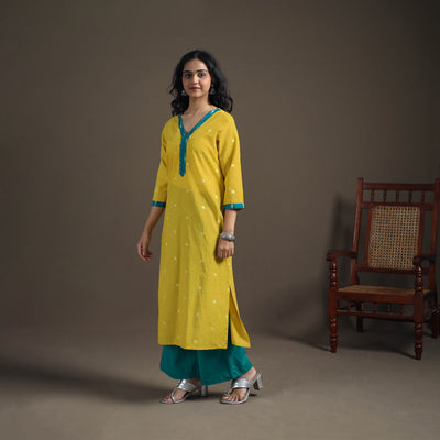 Jacquard Cotton Straight Long Kurta for Women 02