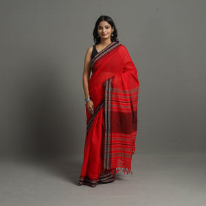 Red - Bengal Handwoven Cotton Stripes Begampuri Saree 27