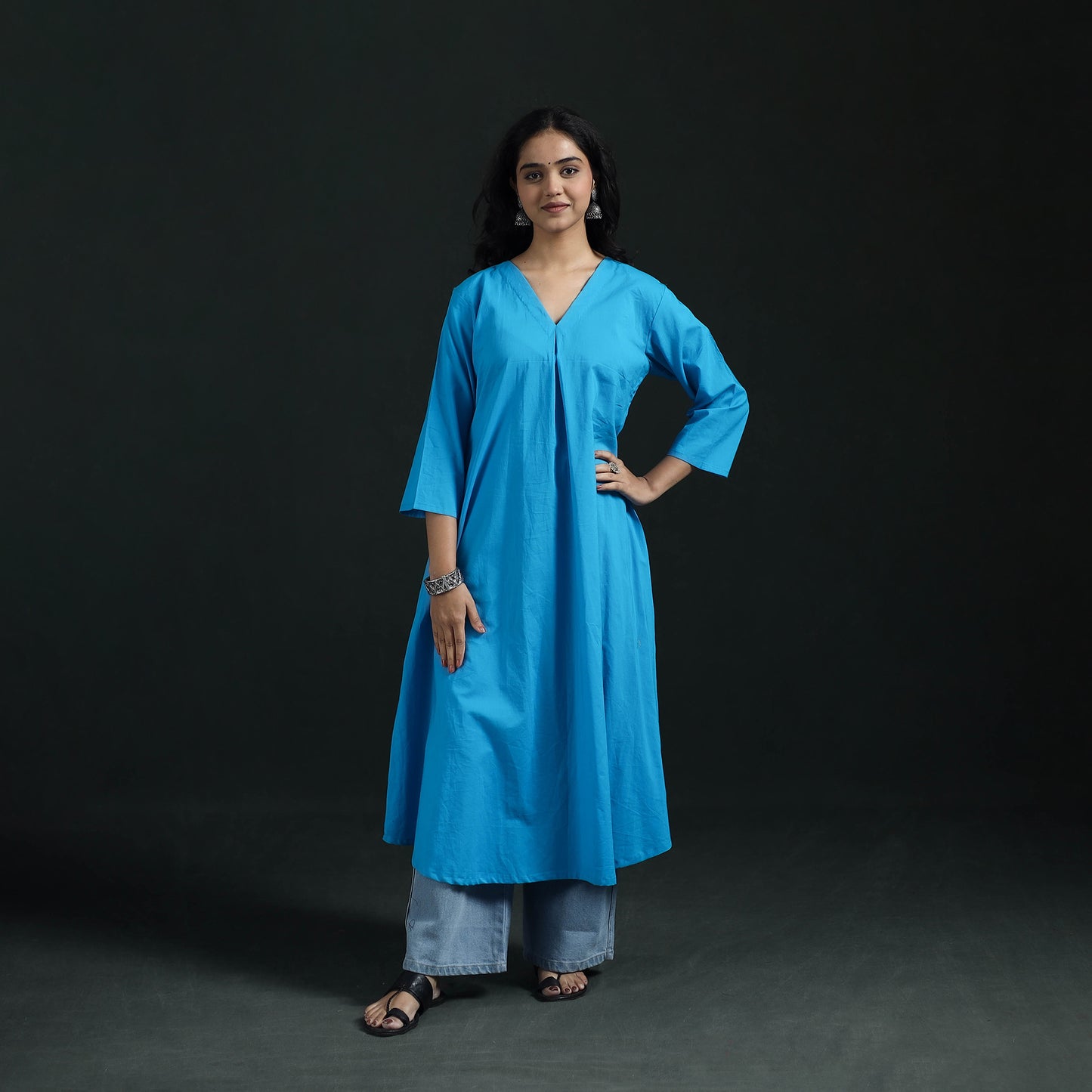 Plain Cotton A-Line Kurta for Women 03