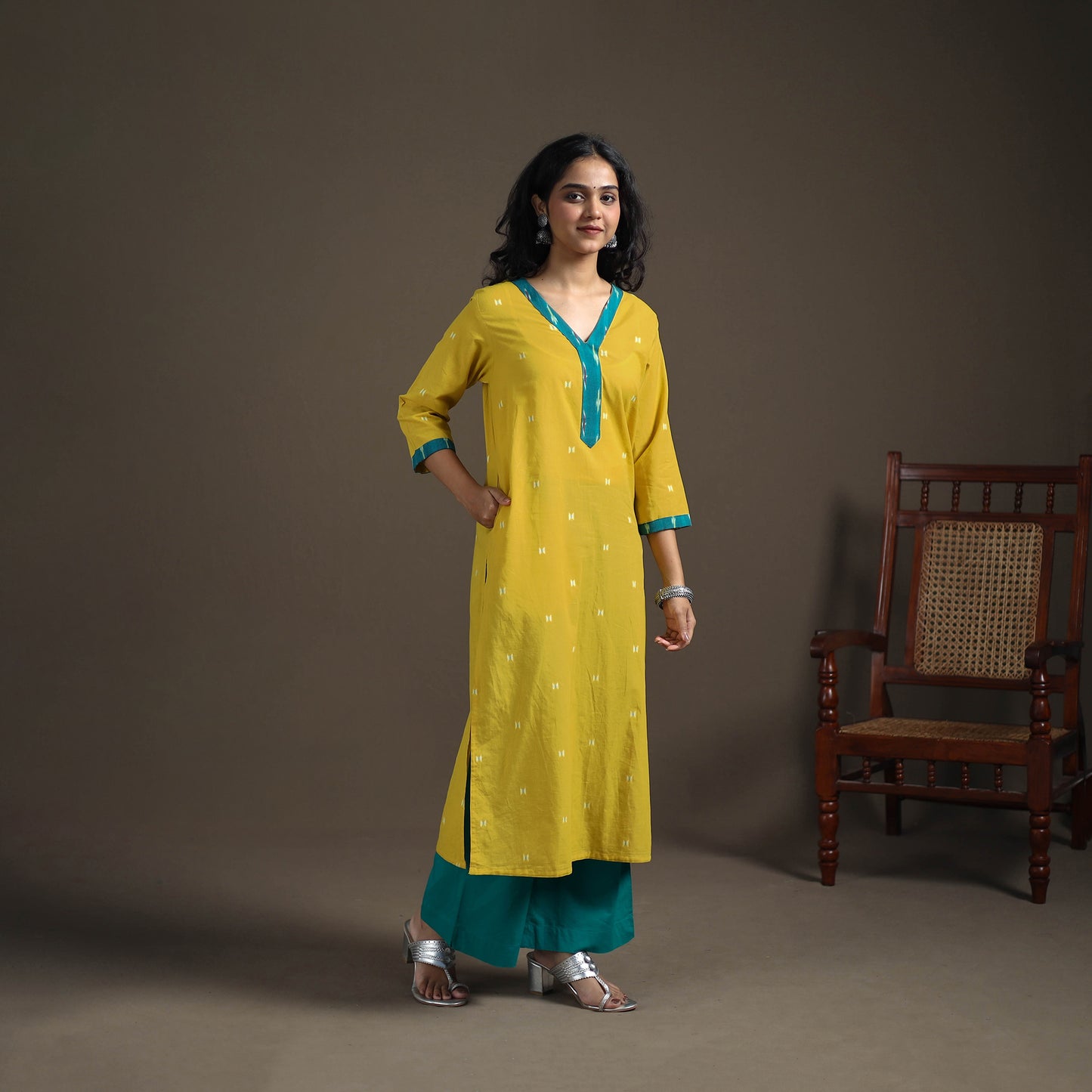 Jacquard Cotton Straight Long Kurta for Women 02