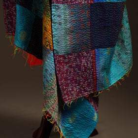 Multicolor - Bengal Hand Embroidery Patchwork Reversible Silk Kantha Dupatta 76