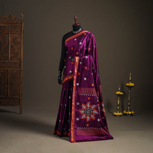 Purple - Mercerised Cotton Silk Embroidered Khun Saree with Blouse Piece 24