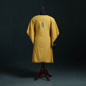 Yellow - Kashmiri Kashida Hand Embroidered Cotton Kaftan (Medium) 24
