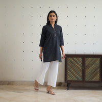 Black - Pure Cotton Short Jacquard Kurta 03