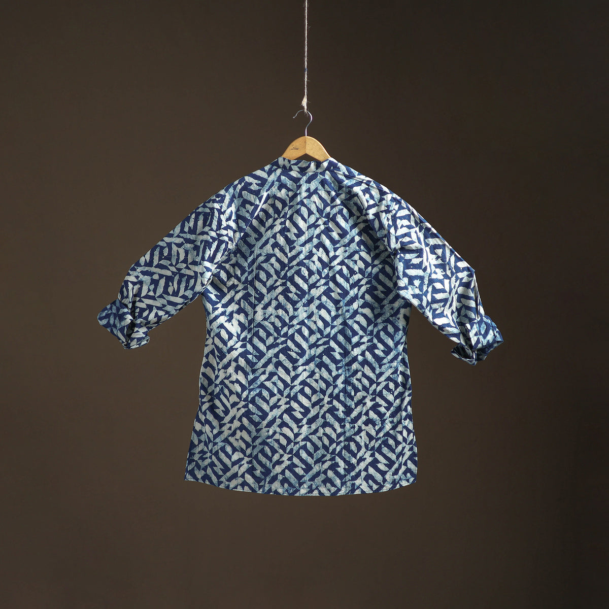 Indigo Bagru Block Print Natural Dyed Cotton Short Men Kurta 01