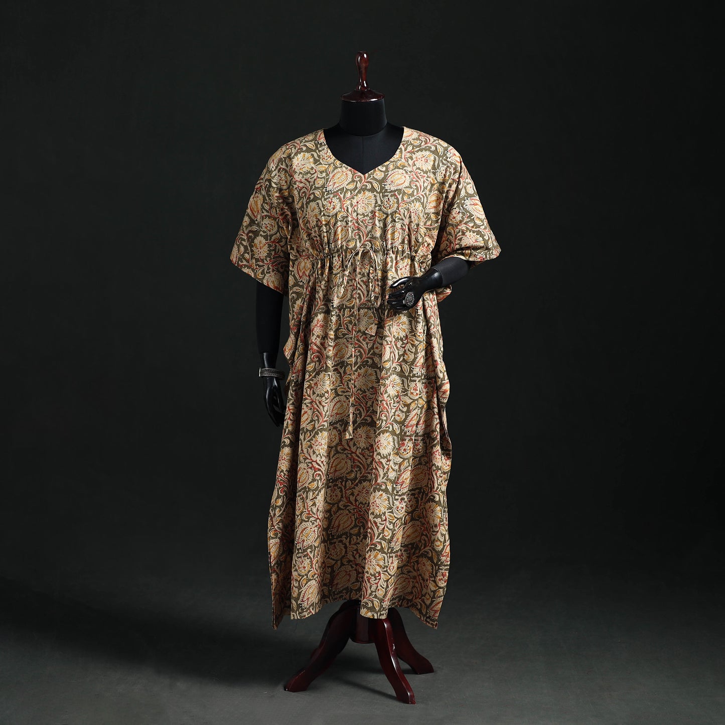 Kalamkari Hand Block Print Natural Dyed Cotton Kaftan (Long) 12