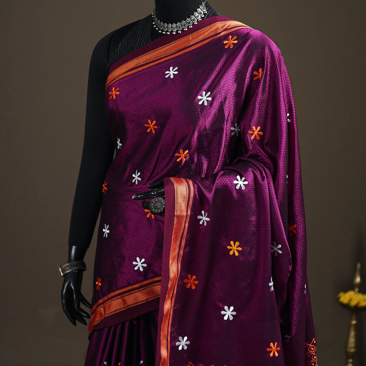Mercerised Cotton Silk Embroidered Khun Saree with Blouse Piece 24