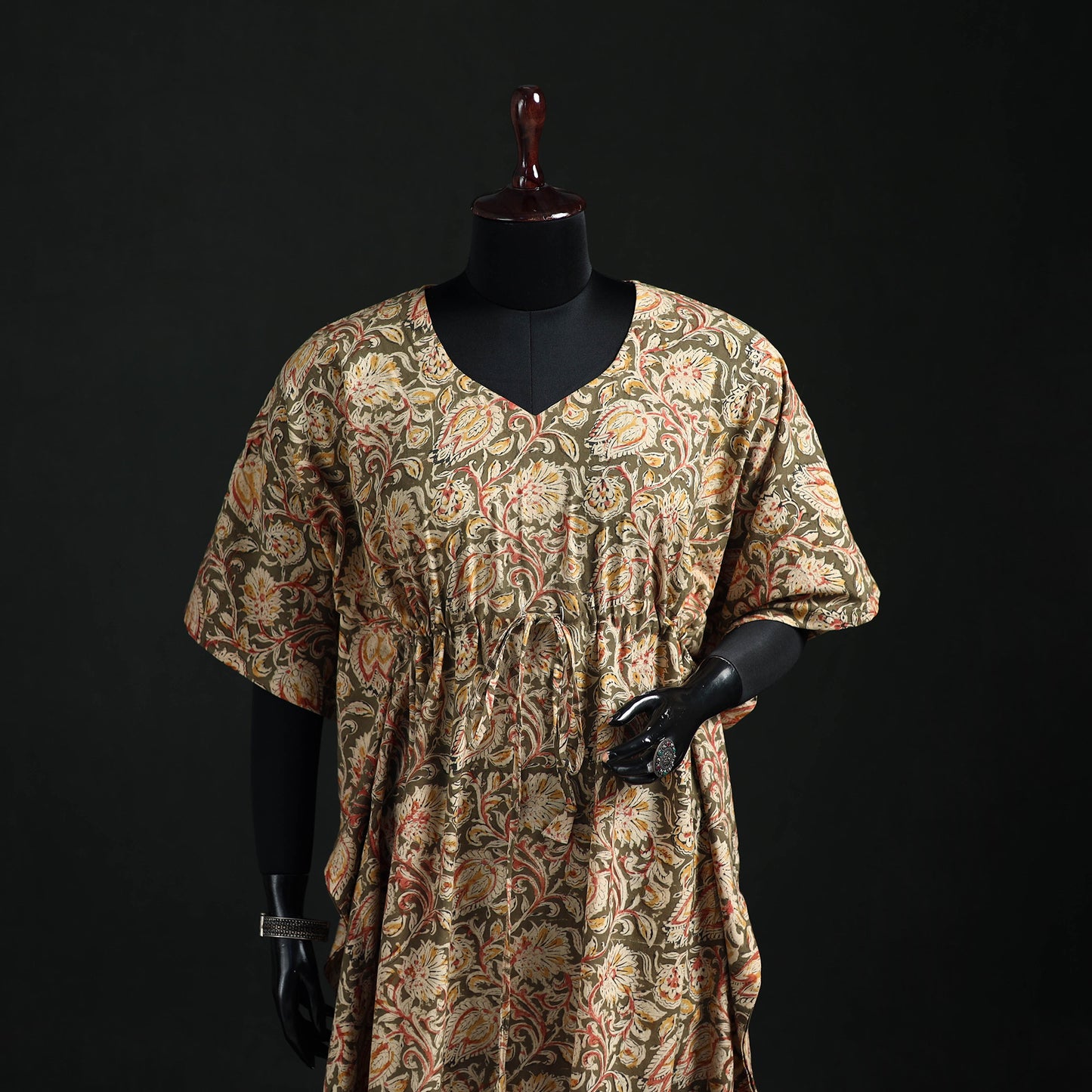 Kalamkari Hand Block Print Natural Dyed Cotton Kaftan (Long) 12