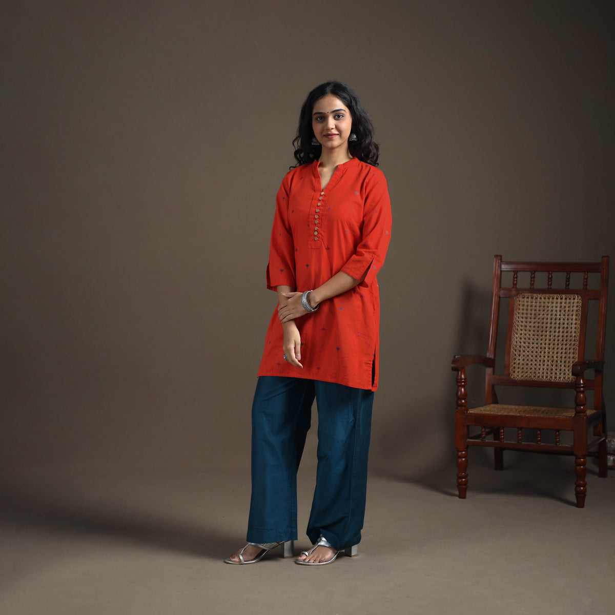 Jacquard Cotton Short Kurta for Women 30