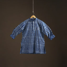 Indigo Bagru Block Print Natural Dyed Cotton Short Men Kurta 02