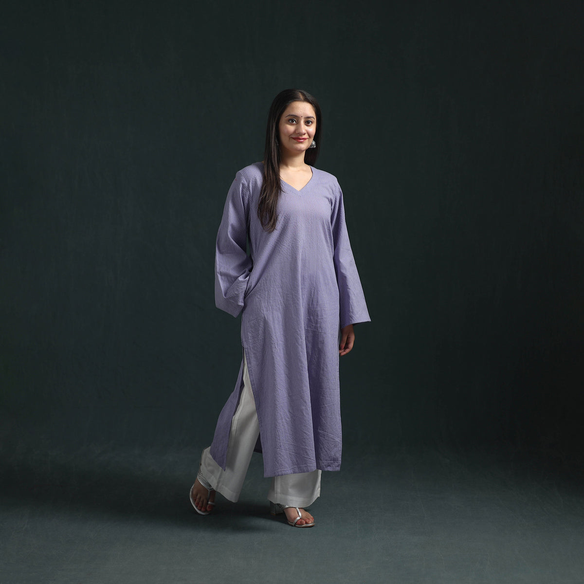 Plain Running Stitch Cotton Straight Long Kurta for women 10