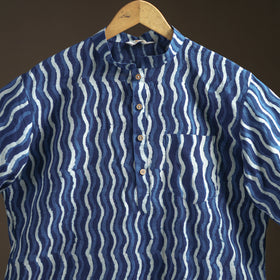 Indigo Bagru Block Print Natural Dyed Cotton Short Men Kurta 02
