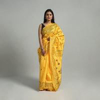 Yellow - Handcrafted Bengal Nakshi Kantha Work Silk Saree 52