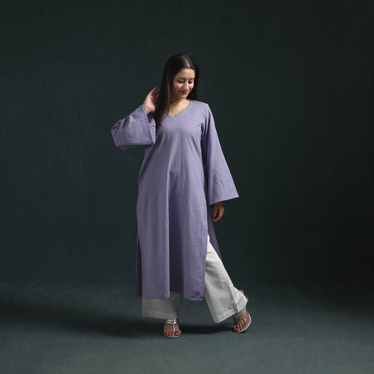 Plain Running Stitch Cotton Straight Long Kurta for women 10