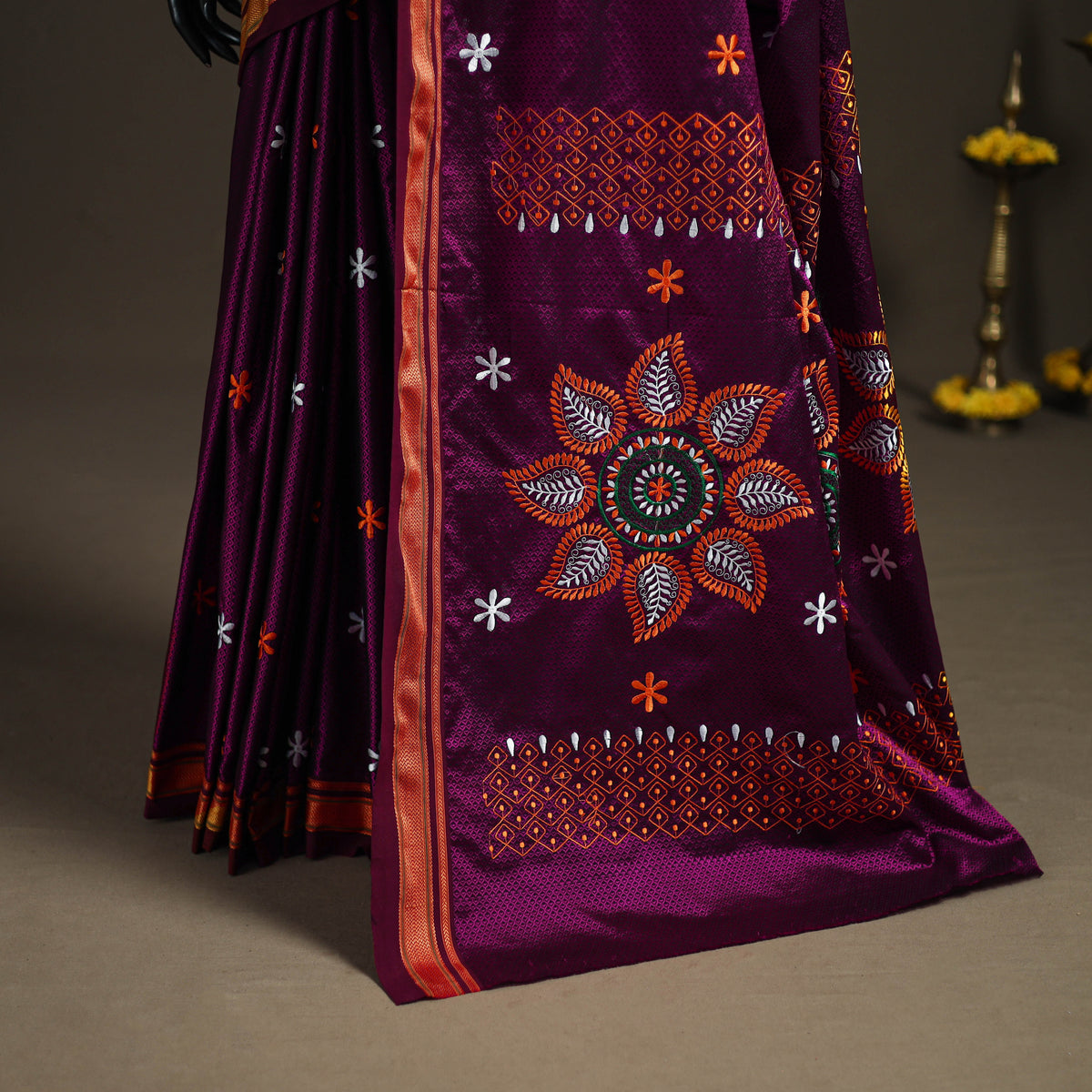 Mercerised Cotton Silk Embroidered Khun Saree with Blouse Piece 24