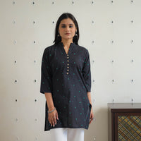 Black - Pure Cotton Short Jacquard Kurta 03