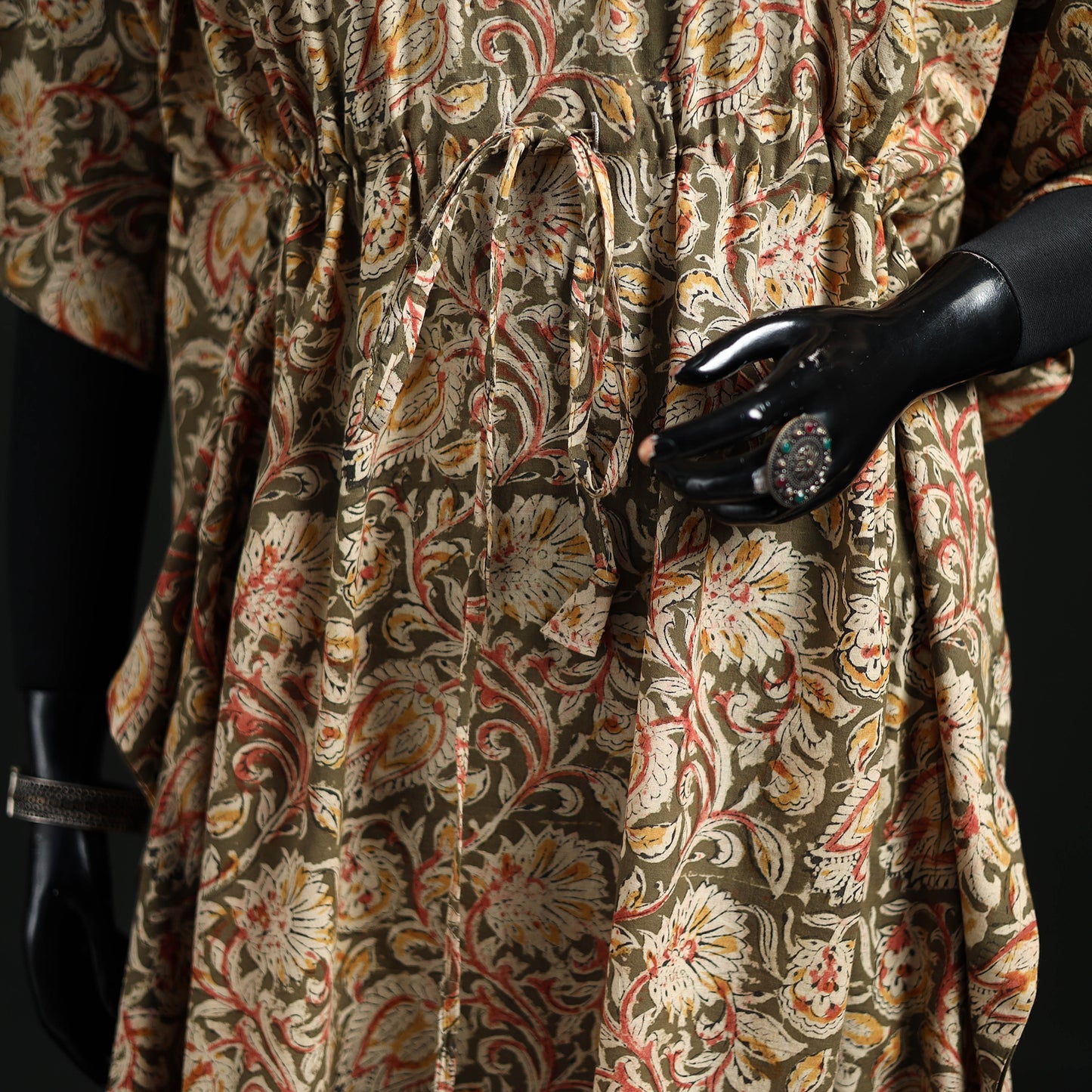 Kalamkari Hand Block Print Natural Dyed Cotton Kaftan (Long) 12