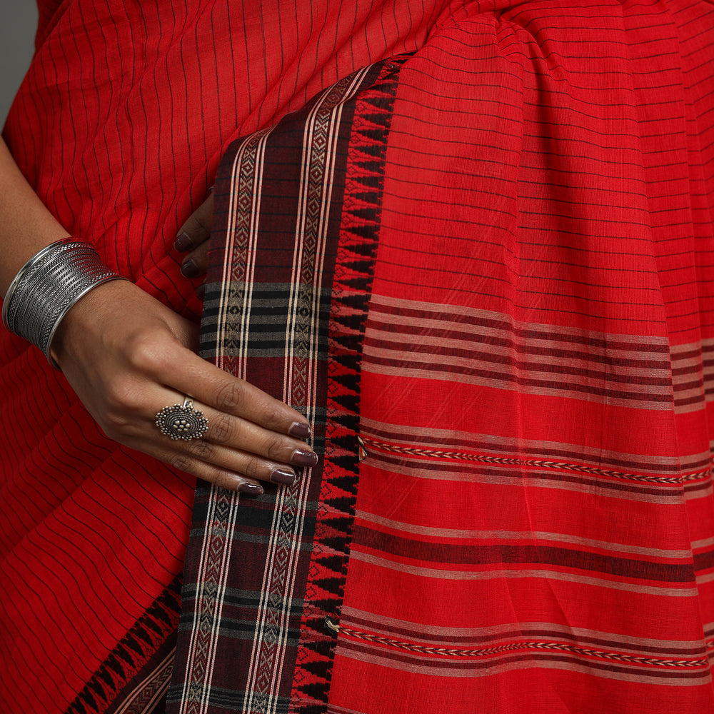 Red - Bengal Handwoven Cotton Stripes Begampuri Saree 27