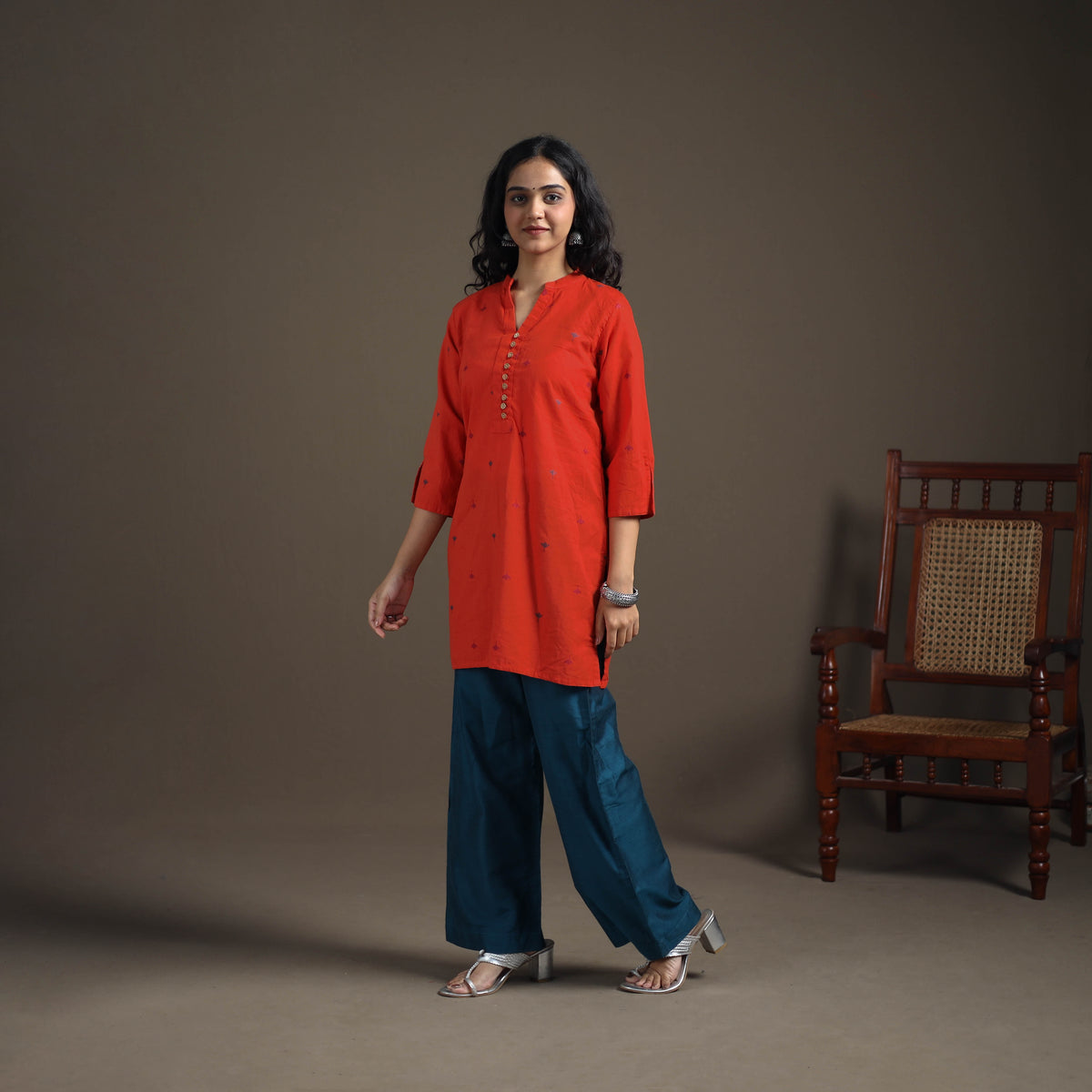 Jacquard Cotton Short Kurta for Women 30
