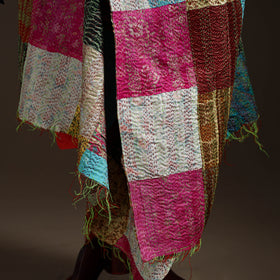 Bengal Hand Embroidery Patchwork Reversible Silk Kantha Dupatta 77