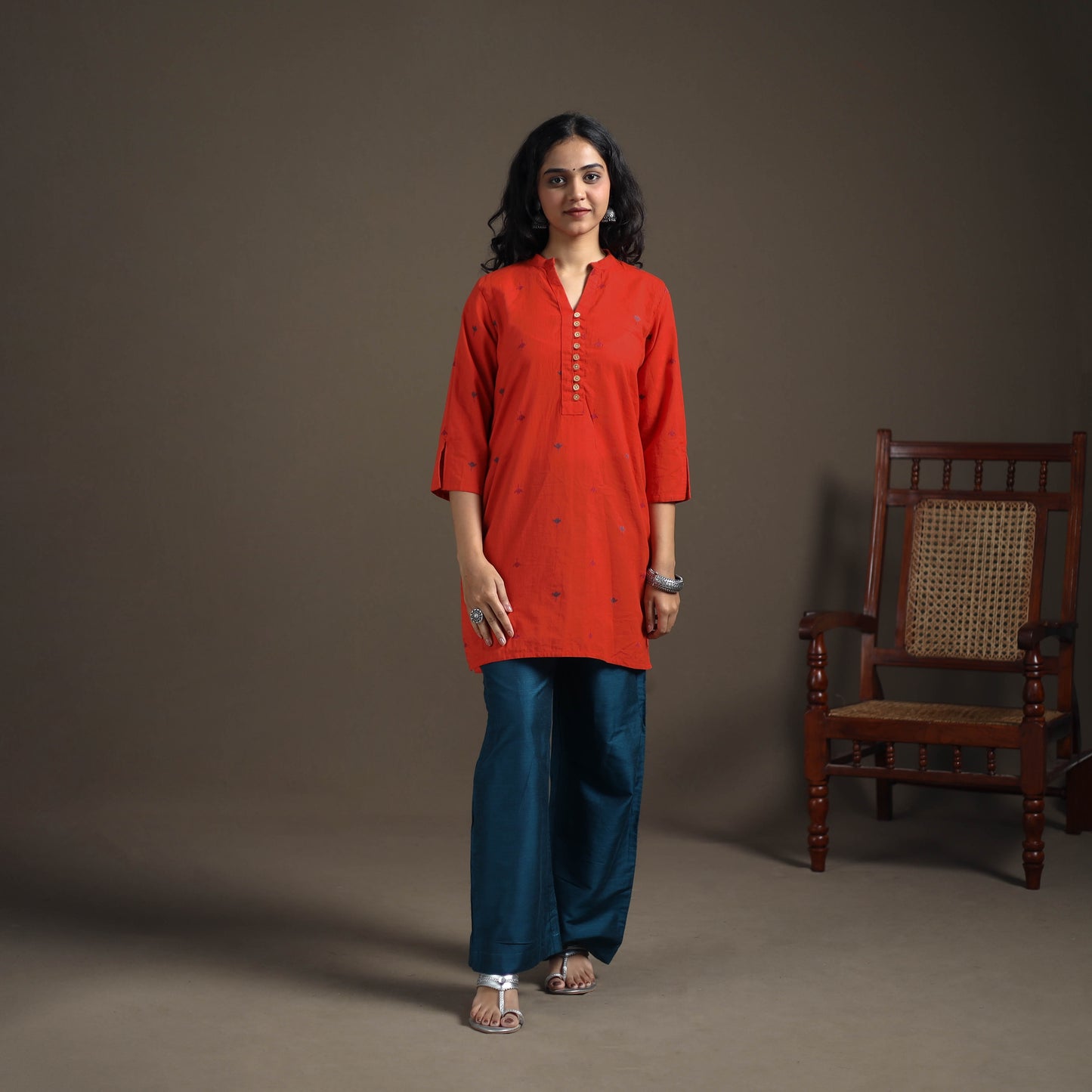 Jacquard Cotton Short Kurta for Women 30