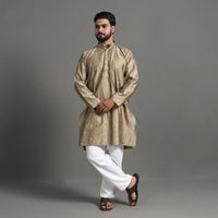 Zari Buti Spun Dupion Viscose Silk Plain Men Kurta 06