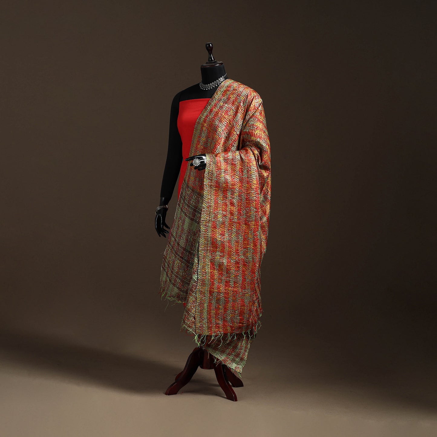 Bengal Hand Embroidery Patchwork Reversible Silk Kantha Dupatta 77