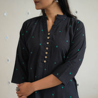 Black - Pure Cotton Short Jacquard Kurta 03