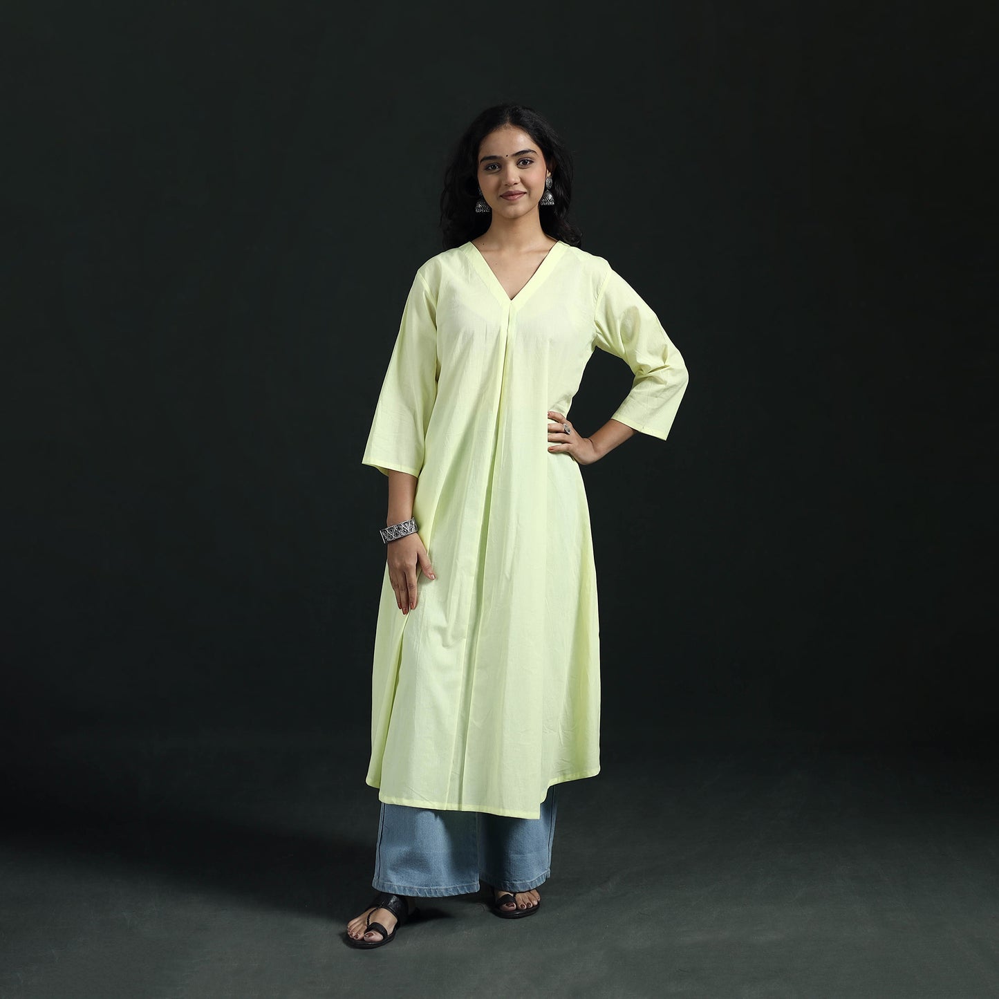 Plain Cotton A-Line Kurta for Women 04