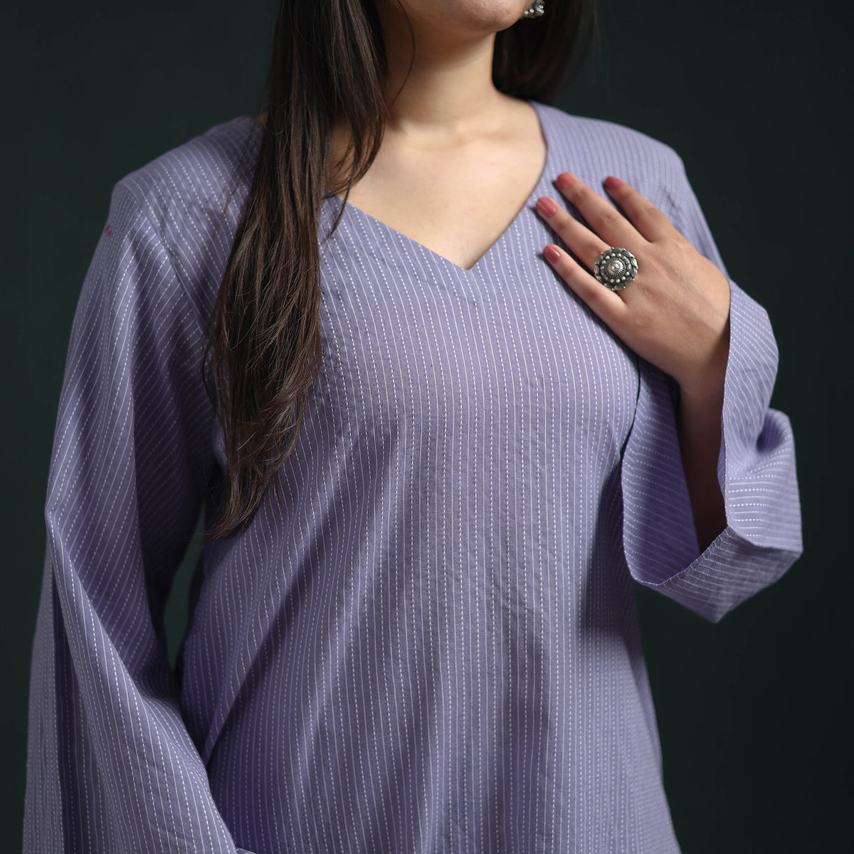 Plain Running Stitch Cotton Straight Long Kurta for women 10