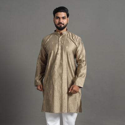 Zari Buti Spun Dupion Viscose Silk Plain Men Kurta 06