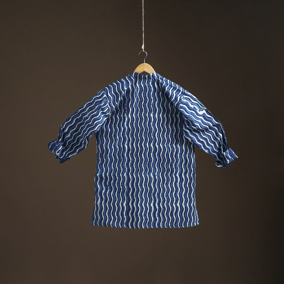 Indigo Bagru Block Print Natural Dyed Cotton Short Men Kurta 02