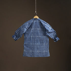 Indigo Bagru Block Print Natural Dyed Cotton Short Men Kurta 02
