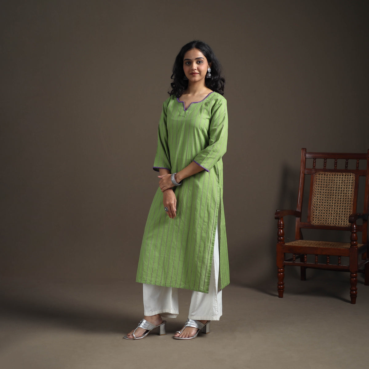 Hand Embroidered Jacquard Cotton Straight Long Kurta for Women 15