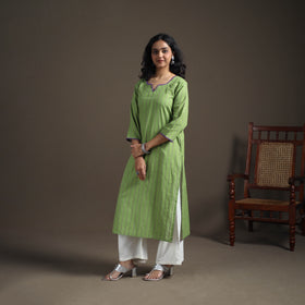 Hand Embroidered Jacquard Cotton Straight Long Kurta for Women 15