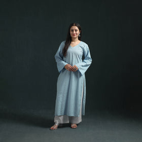 Plain Running Stitch Cotton Straight Long Kurta for women 08