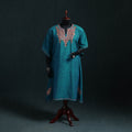 Blue - Kashmiri Kashida Hand Embroidered Cotton Kaftan (Medium) 26