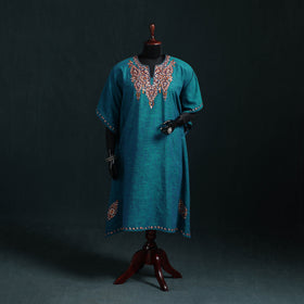 Blue - Kashmiri Kashida Hand Embroidered Cotton Kaftan (Medium) 26