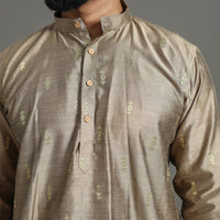 Zari Buti Spun Dupion Viscose Silk Plain Men Kurta 06