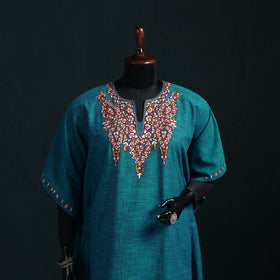 Blue - Kashmiri Kashida Hand Embroidered Cotton Kaftan (Medium) 26