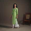 Hand Embroidered Jacquard Cotton Straight Long Kurta for Women 15